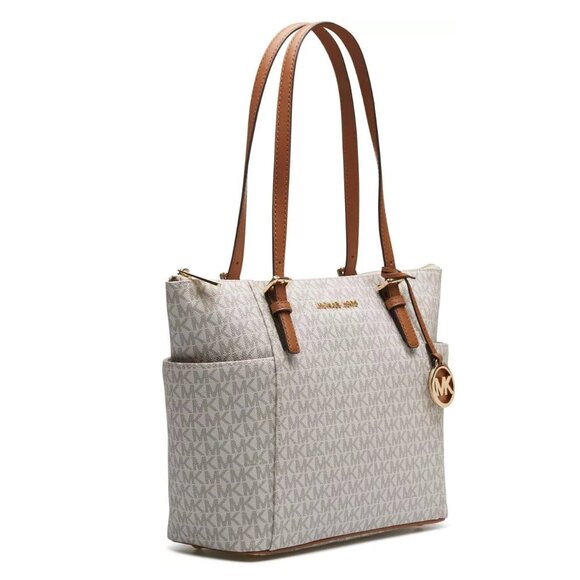 SALE! ✅ Michael Kors Jet Set EW Logo Tote Bag Vanilla / Acorn ⭐ NWT - Picture 1 of 17